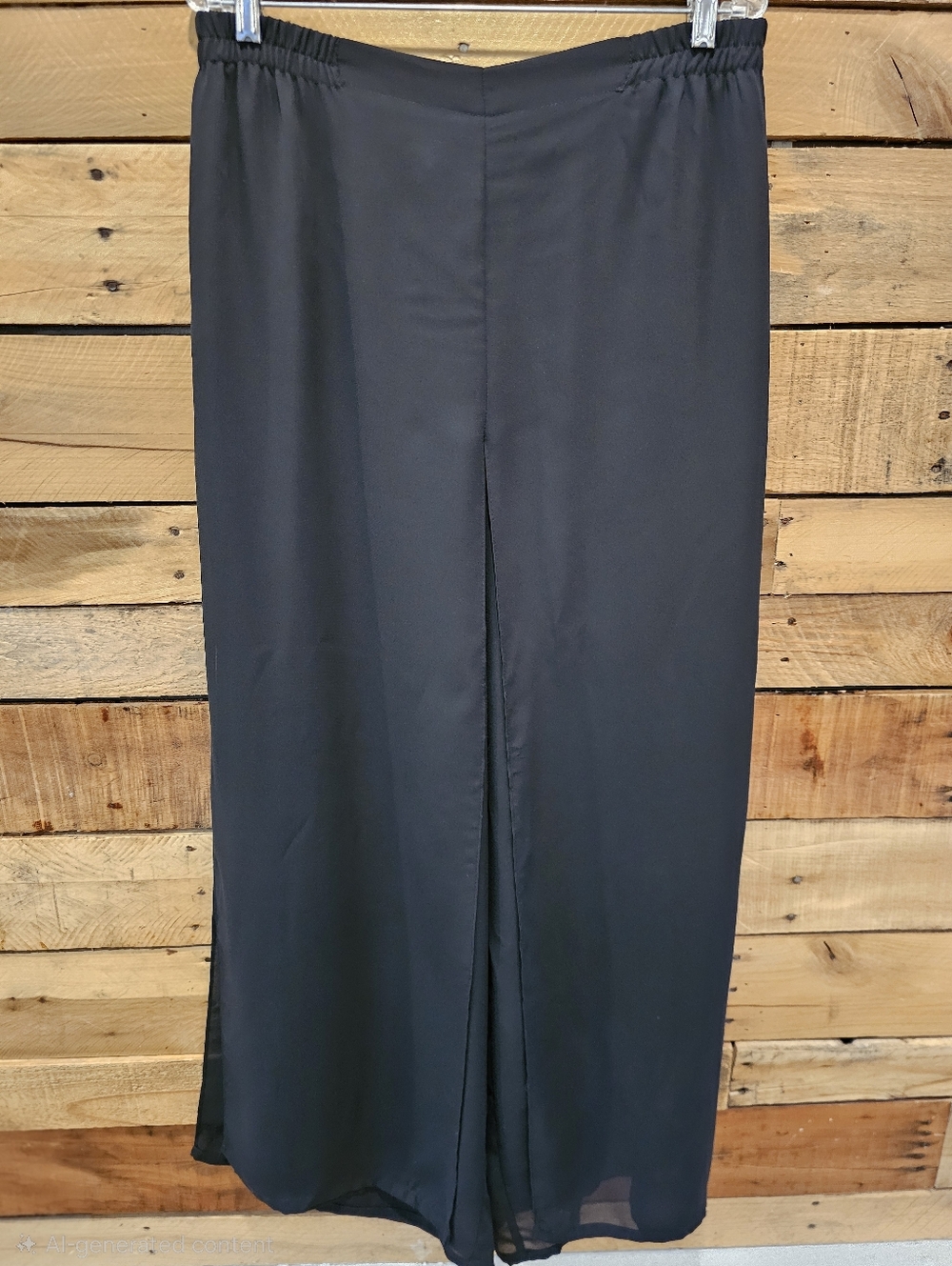Plus Size Cachet Sheer Black Flowing Wide-Leg Palazzo Pants Size 14